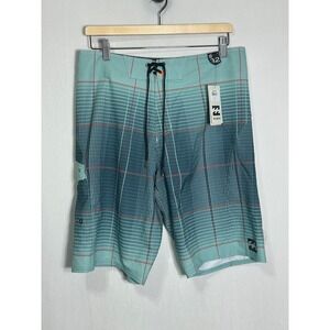 Billabong Apex Board Shorts Mens 32 Teal Blue Plaid Swim Trunks M120EAPX NEW